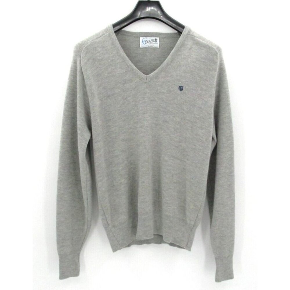 Vintage 70S FERRANTI California Sweater Mens Large Gray Acrylic V-Neck USA Made